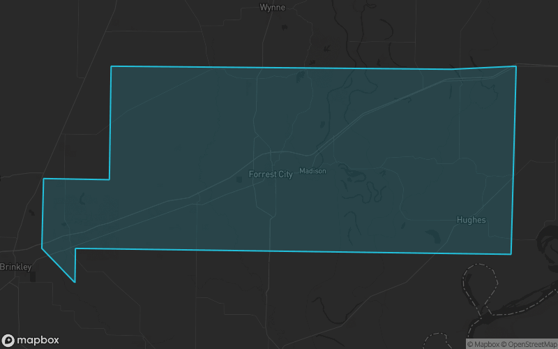 Map of St. Francis County, Arkansas showing the county boundary and surrounding cities