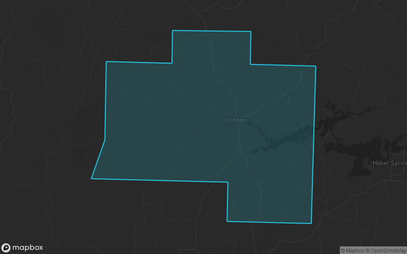 Map of Van Buren County, Arkansas showing the county boundary and surrounding cities