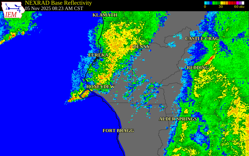 NEXRAD radar during the Wednesday, November 5, 2025 storm activity in Humboldt County, California