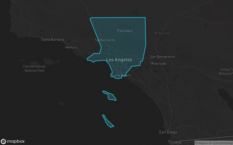 Map of Los Angeles County, California showing the county boundary and surrounding cities