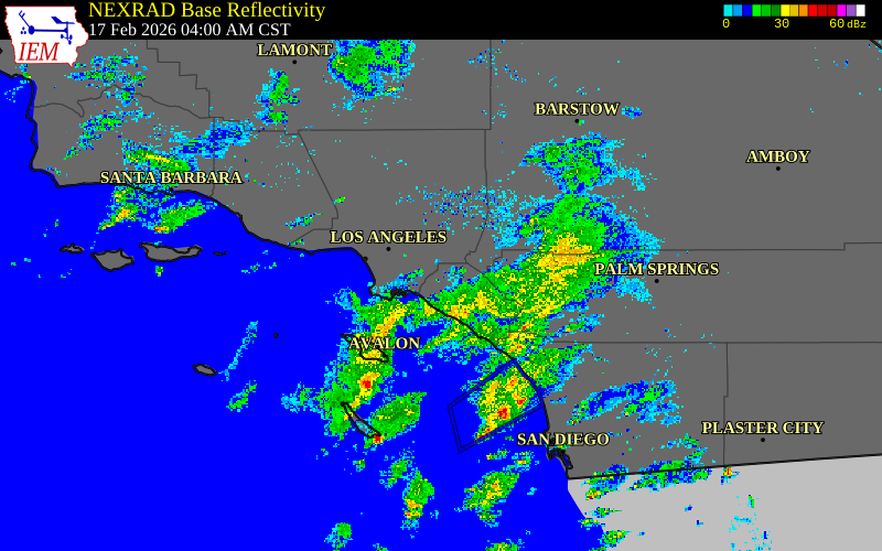 Radar snapshot during the Feb 17, 2026 wind event near 2 WSW Fullerton, Orange County, California, with NWS warning polygons