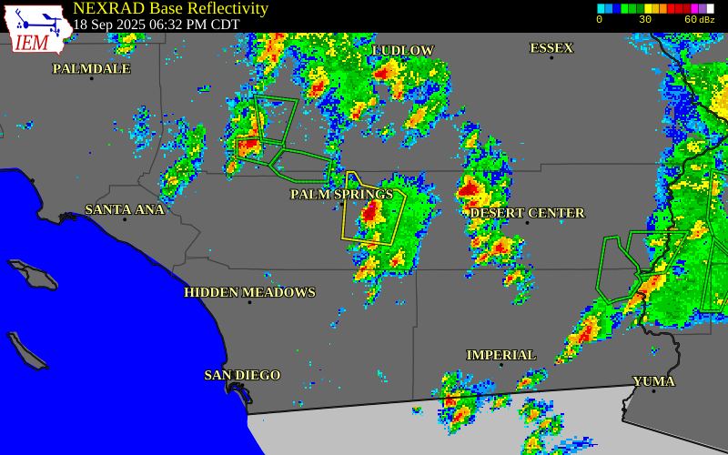 NEXRAD radar during the Thursday, September 18, 2025 storm activity in Riverside County, California