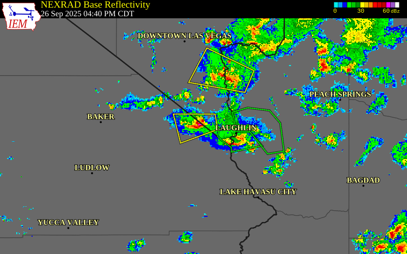 NEXRAD radar during the Friday, September 26, 2025 storm activity in San Bernardino County, California