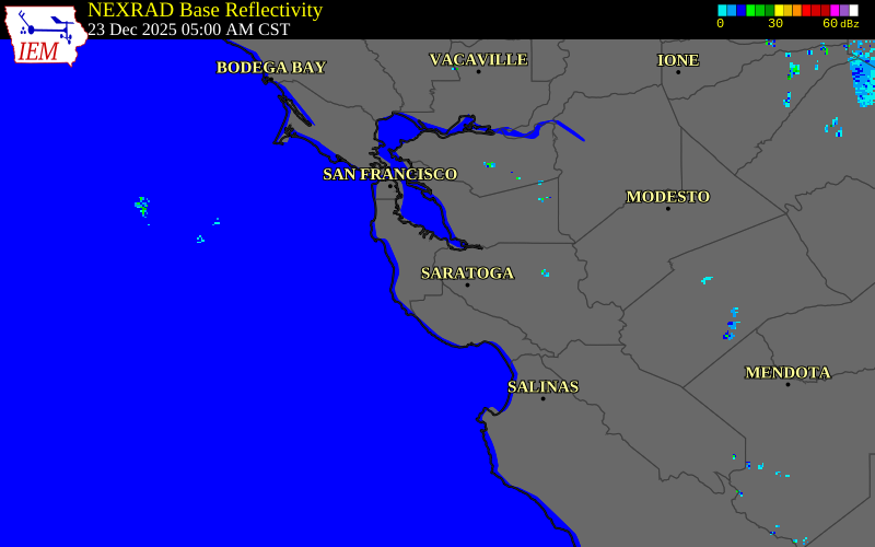 NEXRAD radar during the Tuesday, December 23, 2025 storm activity in Santa Clara County, California