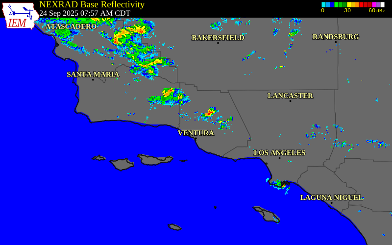 NEXRAD radar during the Wednesday, September 24, 2025 storm activity in Ventura County, California