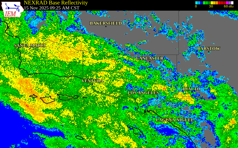 NEXRAD radar during the Saturday, November 15, 2025 storm activity in Ventura County, California