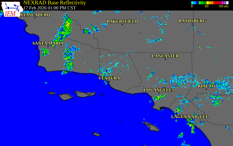 NEXRAD radar during the Tuesday, February 17, 2026 storm activity in Ventura County, California