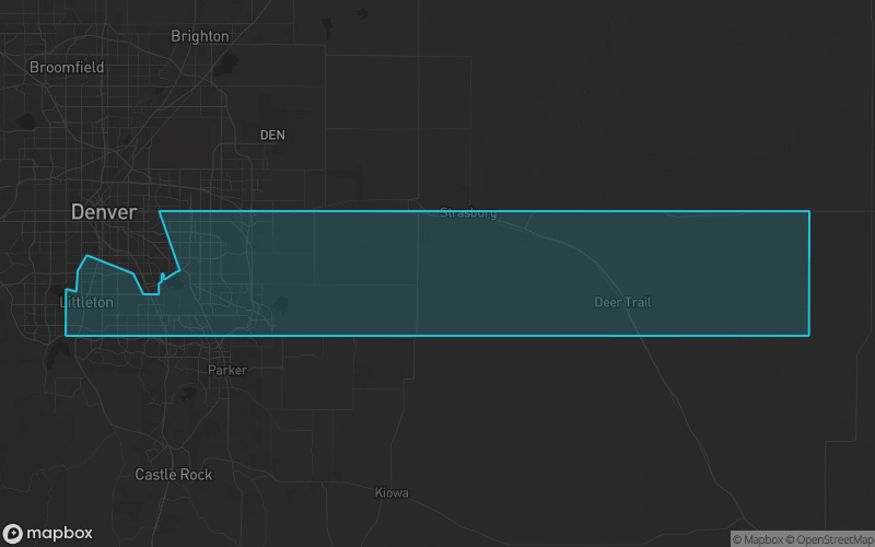 Map of Arapahoe County, Colorado showing the county boundary and surrounding cities