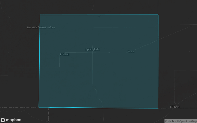 Map of Baca County, Colorado showing the county boundary and surrounding cities