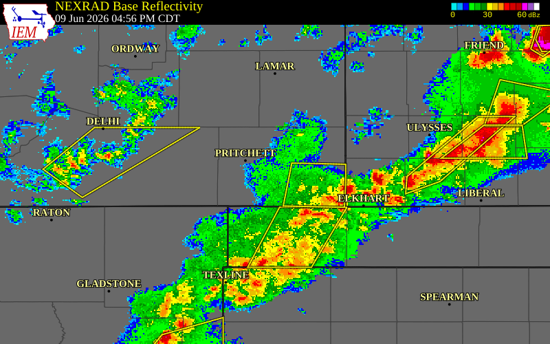 NEXRAD radar during the Tuesday, June 9, 2026 storm activity in Baca County, Colorado
