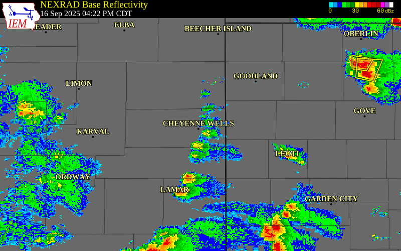 NEXRAD radar during the Tuesday, September 16, 2025 storm activity in Cheyenne County, Colorado
