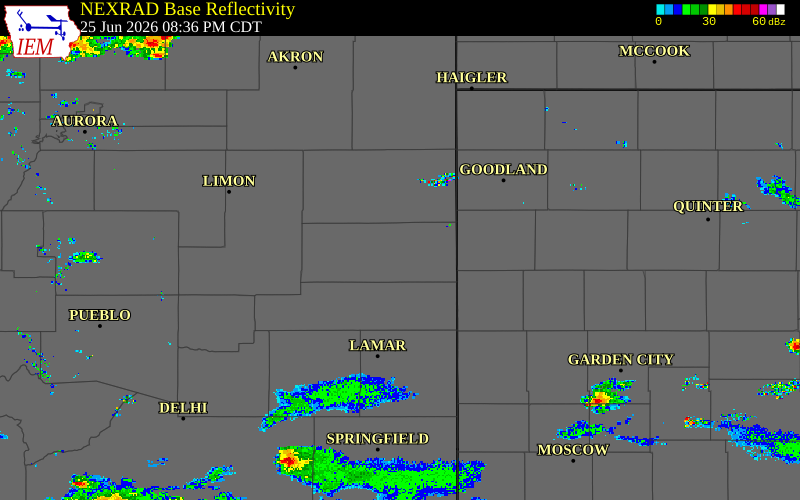Radar snapshot during the Jun 25, 2026 tornado event near 4 ENE Firstview, Cheyenne County, Colorado, with NWS warning polygons