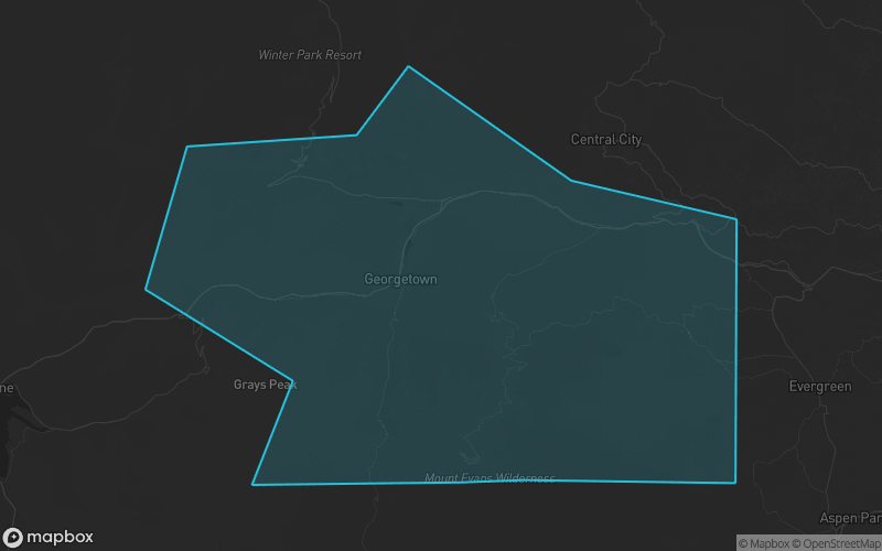 Map of Clear Creek County, Colorado showing the county boundary and surrounding cities