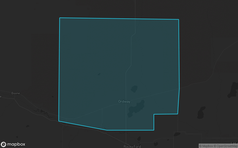 Map of Crowley County, Colorado showing the county boundary and surrounding cities