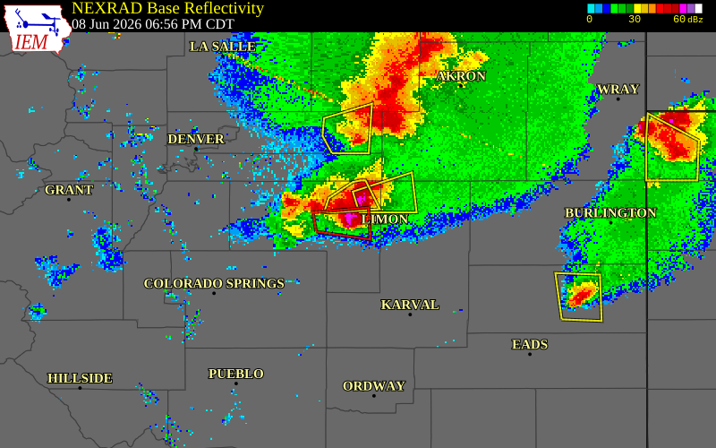 NEXRAD radar during the Monday, June 8, 2026 storm activity in Elbert County, Colorado