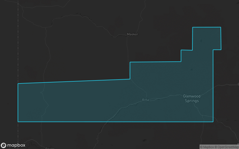 Map of Garfield County, Colorado showing the county boundary and surrounding cities