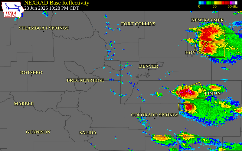 NEXRAD radar during the Tuesday, June 23, 2026 storm activity in Jefferson County, Colorado