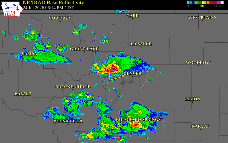 NEXRAD radar during the Friday, July 24, 2026 storm activity in Jefferson County, Colorado