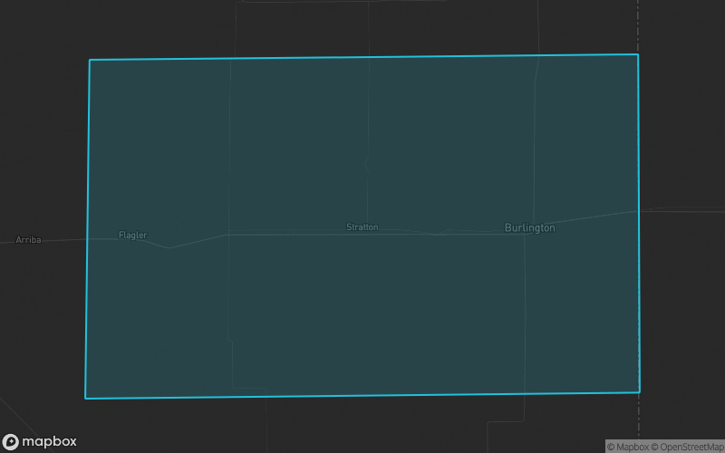 Map of Kit Carson County, Colorado showing the county boundary and surrounding cities