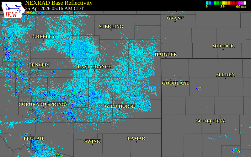 Radar snapshot during the Apr 25, 2026 tornado event near 12 SW Joes, Kit Carson County, Colorado, with NWS warning polygons