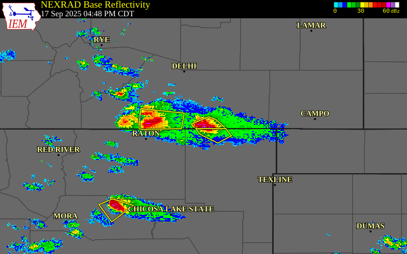 NEXRAD radar during the Wednesday, September 17, 2025 storm activity in Las Animas County, Colorado
