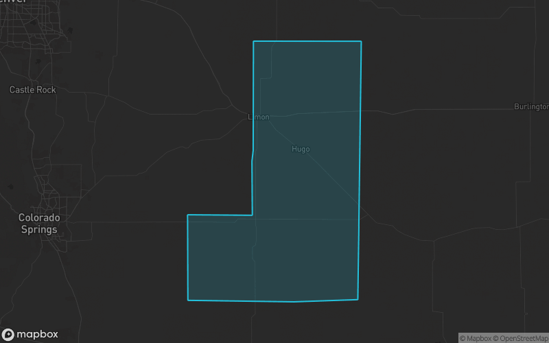 Map of Lincoln County, Colorado showing the county boundary and surrounding cities