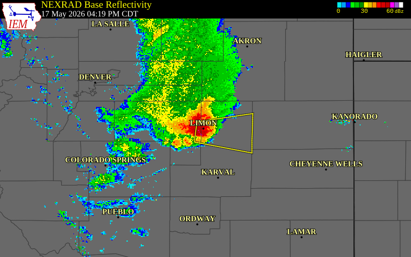 NEXRAD radar during the Sunday, May 17, 2026 storm activity in Lincoln County, Colorado