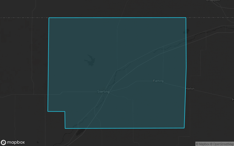 Map of Logan County, Colorado showing the county boundary and surrounding cities