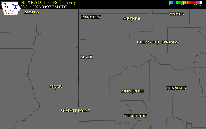 NEXRAD radar during the Monday, June 8, 2026 storm activity in Mesa County, Colorado