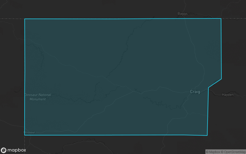 Map of Moffat County, Colorado showing the county boundary and surrounding cities
