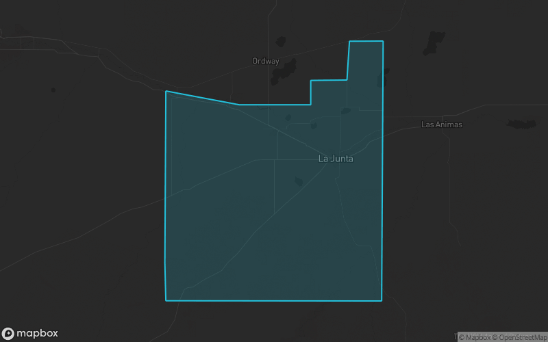 Map of Otero County, Colorado showing the county boundary and surrounding cities