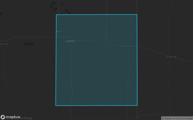 Map of Prowers County, Colorado showing the county boundary and surrounding cities