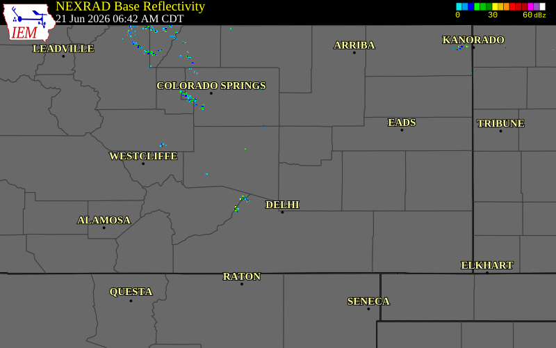 Radar snapshot during the Jun 21, 2026 tornado event near 7 SSW Fowler, Pueblo County, Colorado, with NWS warning polygons