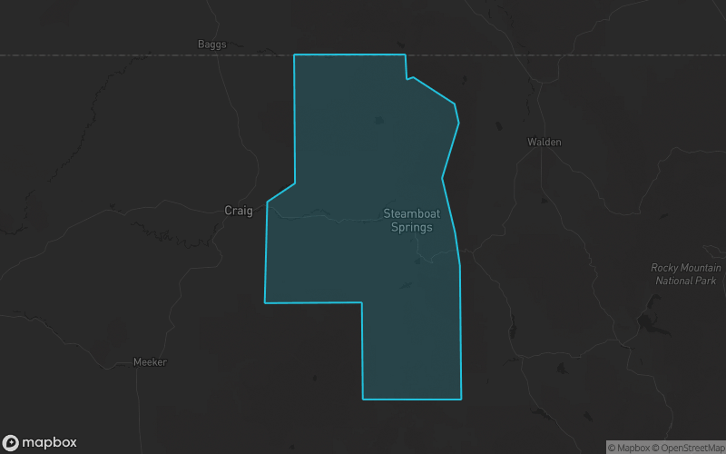 Map of Routt County, Colorado showing the county boundary and surrounding cities