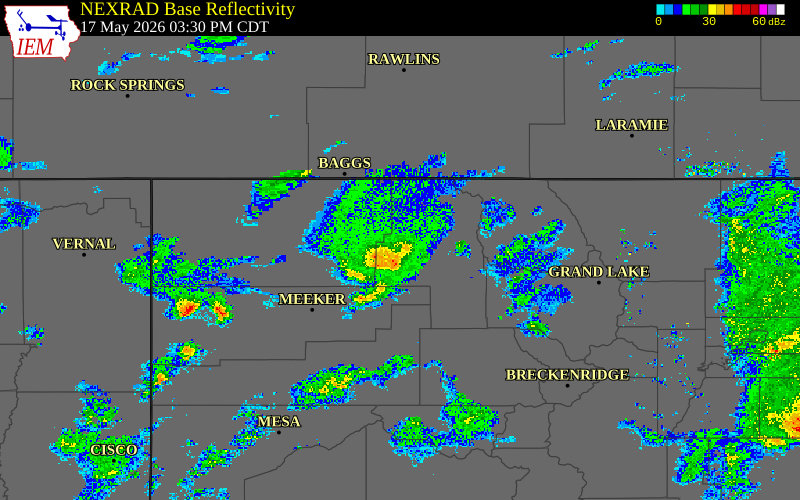 Radar snapshot during the May 17, 2026 hail event near Hayden, Routt County, Colorado, with NWS warning polygons