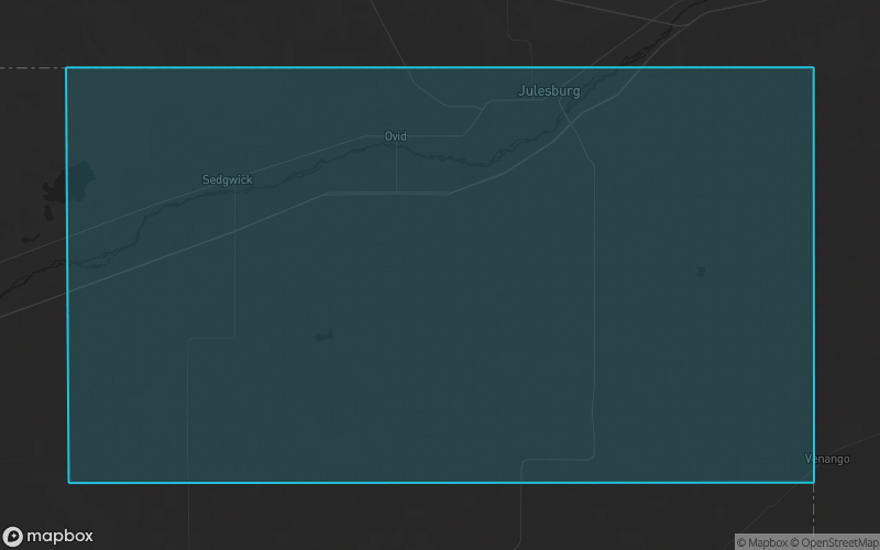 Map of Sedgwick County, Colorado showing the county boundary and surrounding cities