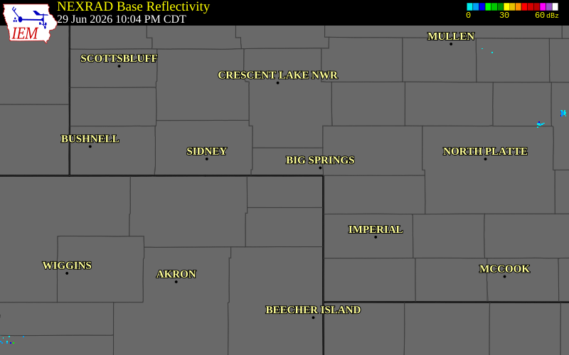 NEXRAD radar during the Monday, June 29, 2026 storm activity in Sedgwick County, Colorado