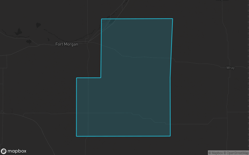 Map of Washington County, Colorado showing the county boundary and surrounding cities
