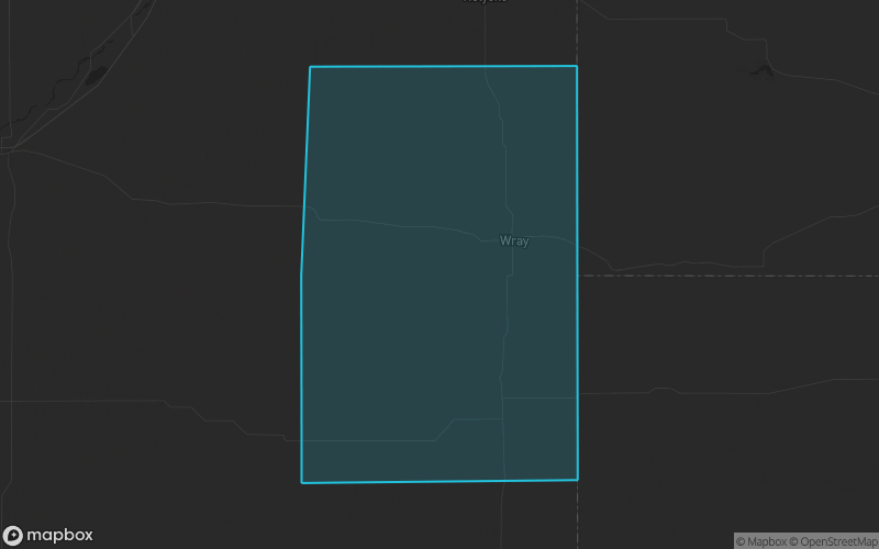 Map of Yuma County, Colorado showing the county boundary and surrounding cities
