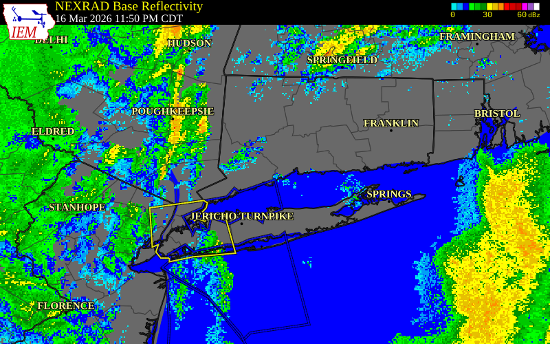 NEXRAD radar during the Tuesday, March 17, 2026 storm activity in Fairfield County, Connecticut