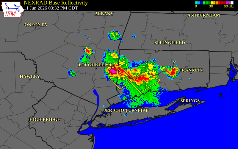 NEXRAD radar during the Thursday, June 11, 2026 storm activity in Fairfield County, Connecticut