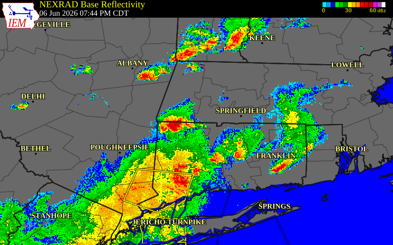 NEXRAD radar during the Saturday, June 6, 2026 storm activity in Litchfield County, Connecticut