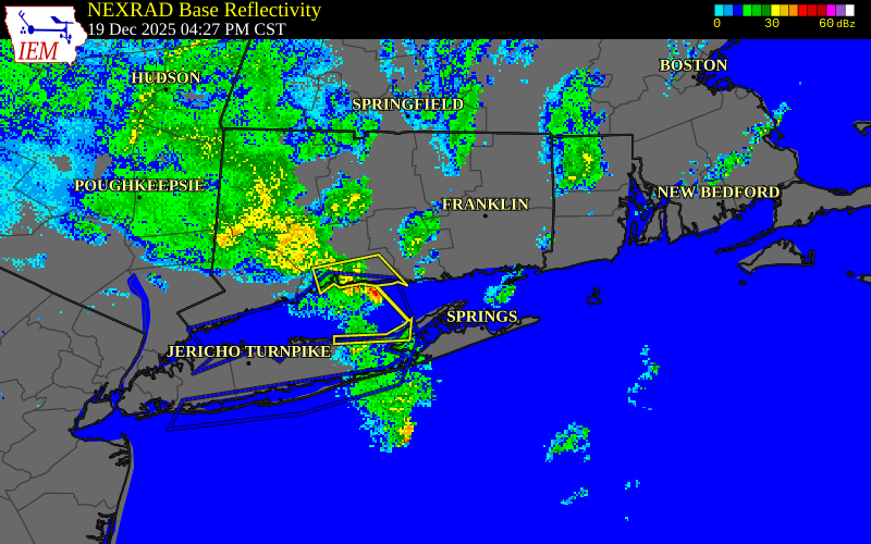 NEXRAD radar during the Friday, December 19, 2025 storm activity in Middlesex County, Connecticut
