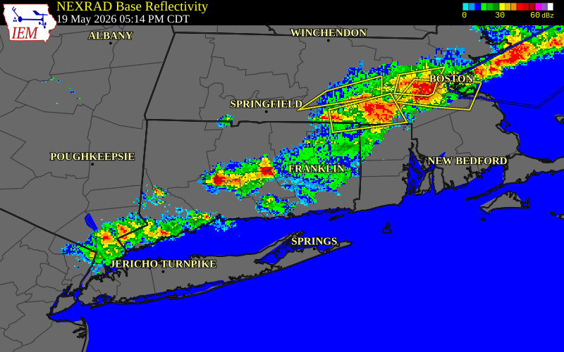 NEXRAD radar during the Tuesday, May 19, 2026 storm activity in Middlesex County, Connecticut