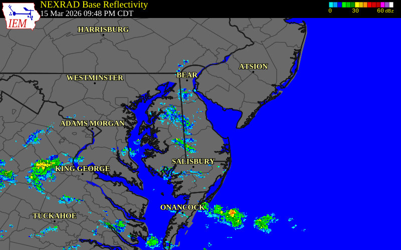 Radar snapshot during the Mar 15, 2026 tornado event near 2 SW Frederica, Kent County, Delaware, with NWS warning polygons