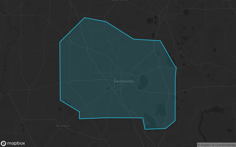 Map of Alachua County, Florida showing the county boundary and surrounding cities