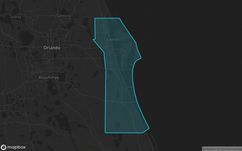 Map of Brevard County, Florida showing the county boundary and surrounding cities