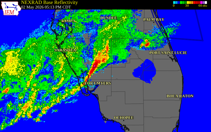 NEXRAD radar during the Saturday, May 2, 2026 storm activity in Charlotte County, Florida