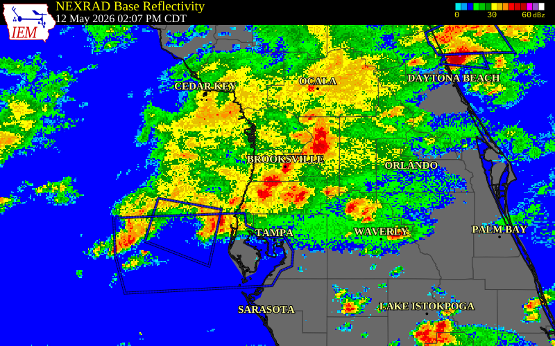 NEXRAD radar during the Tuesday, May 12, 2026 storm activity in Citrus County, Florida