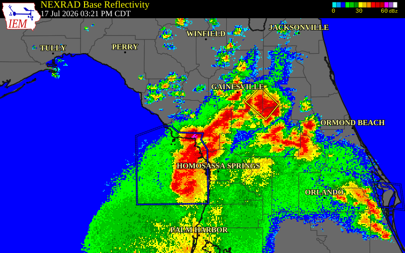 NEXRAD radar during the Friday, July 17, 2026 storm activity in Citrus County, Florida